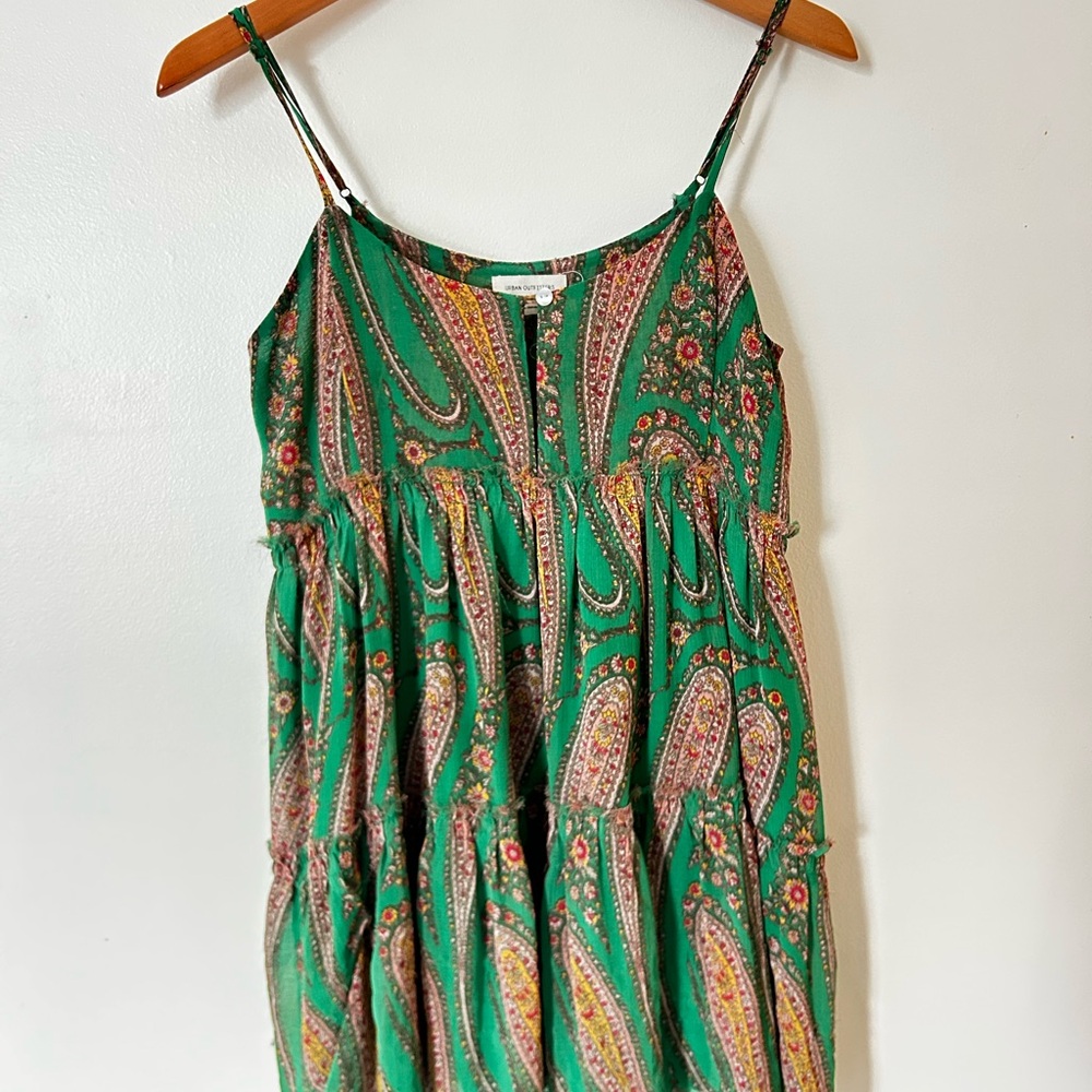 Urban Outfitters- Green Paisley Tiered Spaghetti-Strap Dress